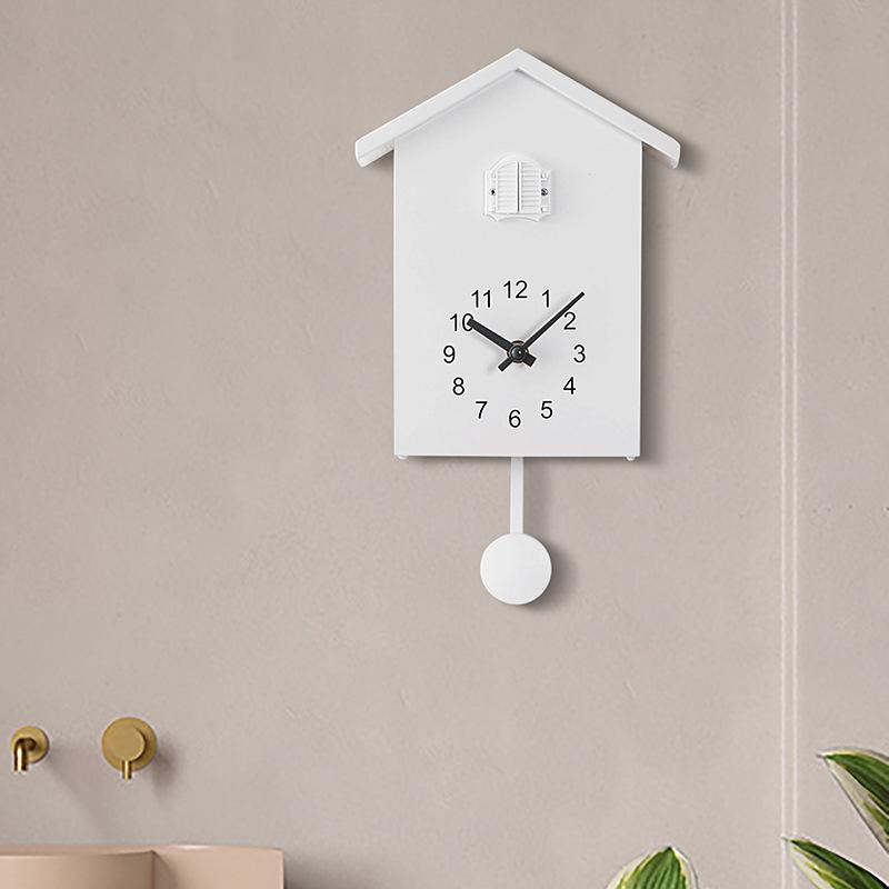 Nordic Cuckoo Wall Clock Modern Bird House Pendulum Clock Silent Decorative Wall Clock for Living Room Home Decor (White,20x25cm) белый