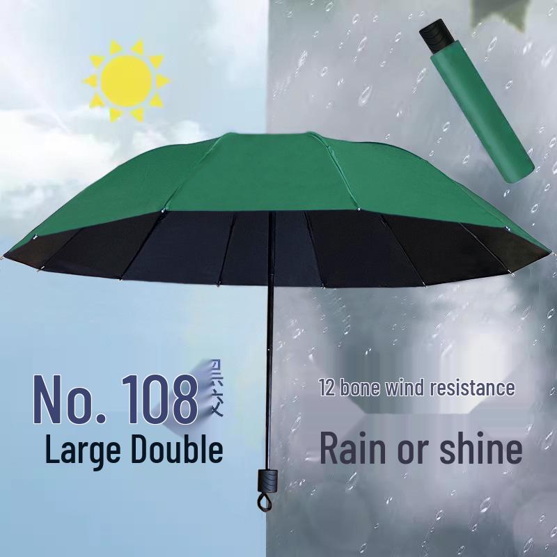 Extra-Large Three-Fold Umbrella for Men & Women - 12-Bone, Dual-Use for Sun & Rain, Fits Up To Three People