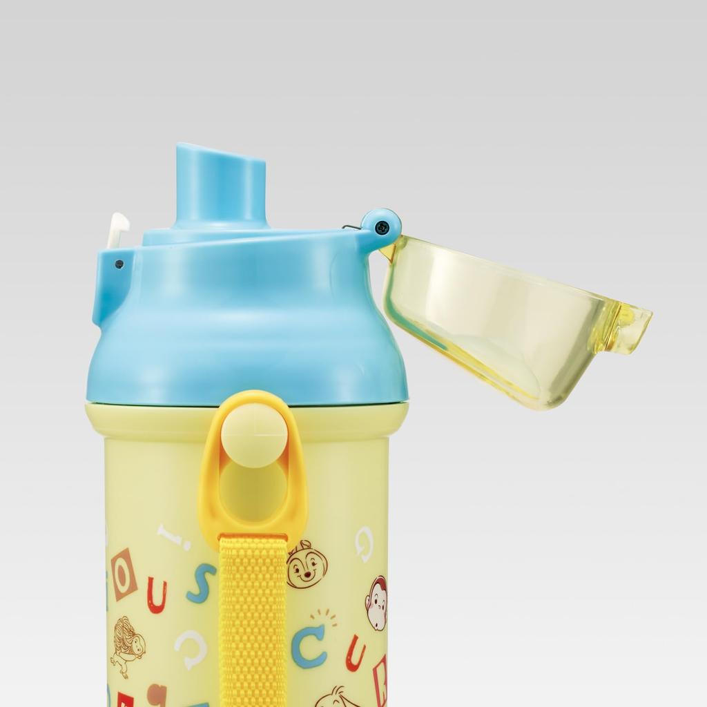 Skater Direct Drinking Water Dishwasher Made in Curious George Alphabet Children's Bottle, Plastic, 480ml, One-Push Opening, Safe, Japan, Design,