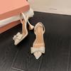 2024 Summer Women's Pearl Bow Transparent High Heel Sandals