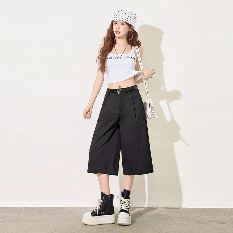 Pleated Design Curved Cropped Capri Pants For Men Women Draped Loose Straight Quick Dry Casual Pants Trendy Versatile Slimming FigureFlattering Cut