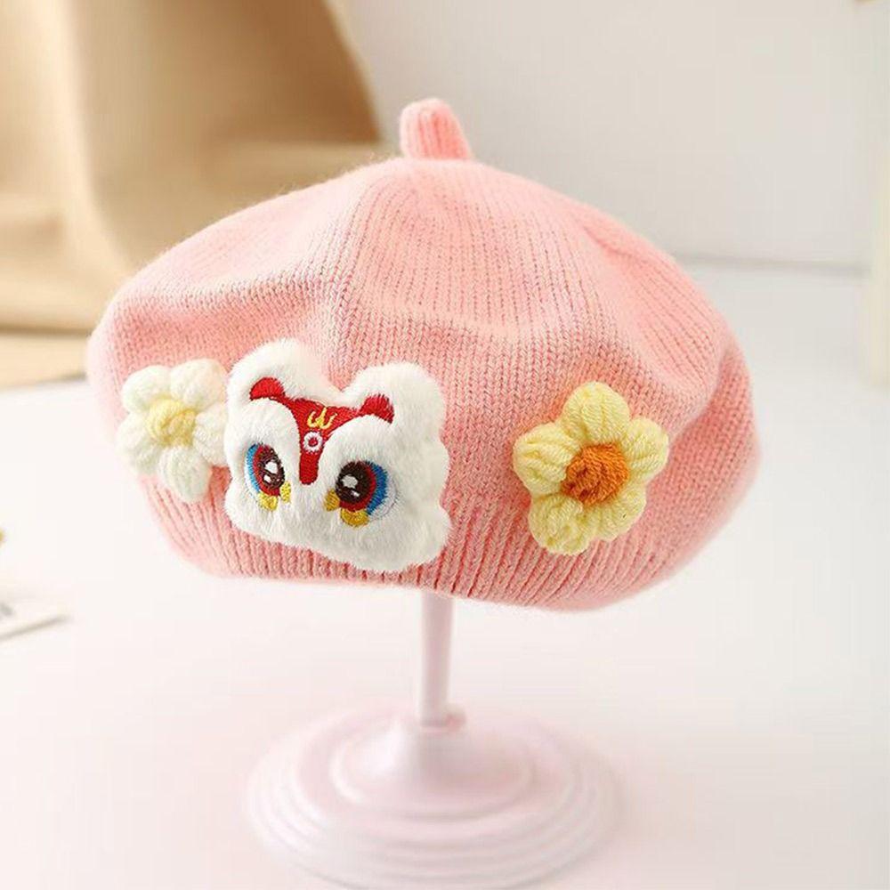 Blume Winter Warme Mütze Weiche Strickmütze Niedliche Baby Baskenmütze Kleinkind Prinzessin