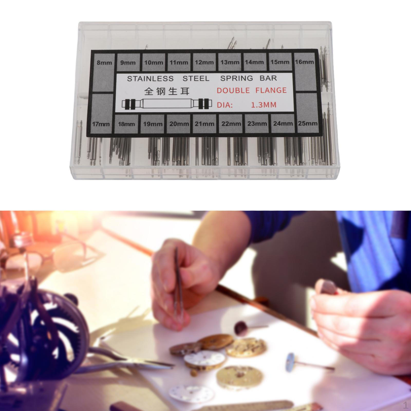 

1 коробка соединительных стержней пружинных стержней для часовых ремешков, штифтов для крепления пряжек 1.3mm