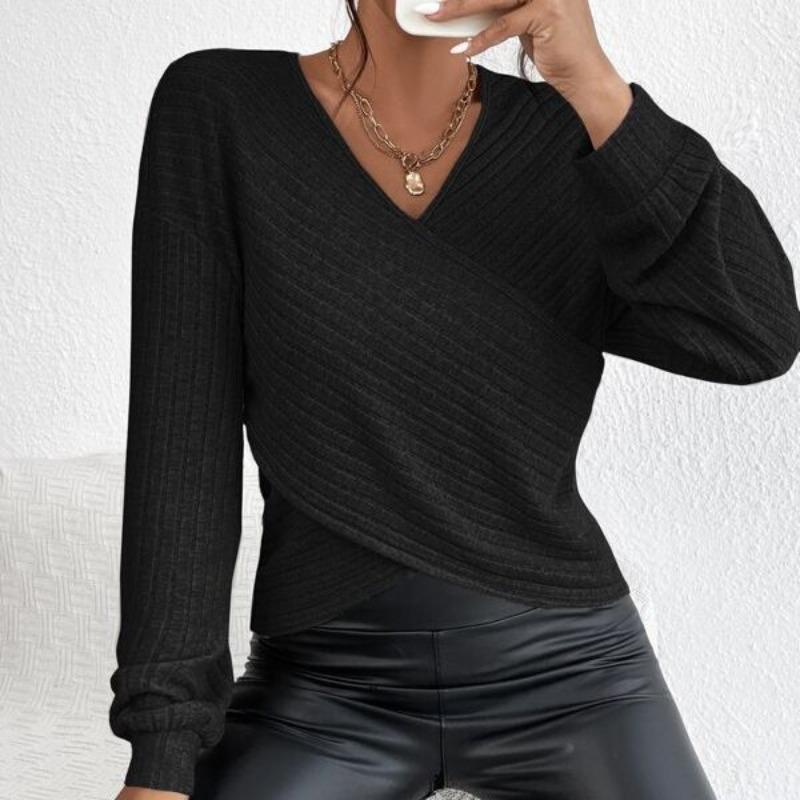 Autumn Winter Niche V-neck Cross Pullover Long Sleeved T-Shirts Women’s