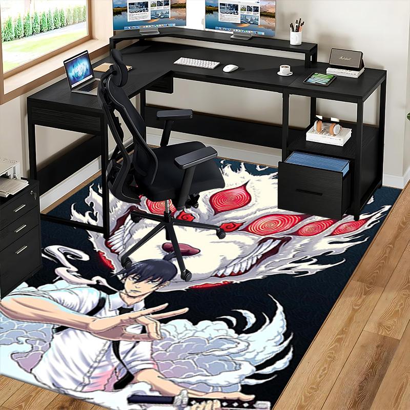 1pc Anime Wolf Mask Chair Mat - Office Desk Pad with Demon Slayer Design, Non-Slip Carpet for Home Decor, Suitable for All Seasons.U051