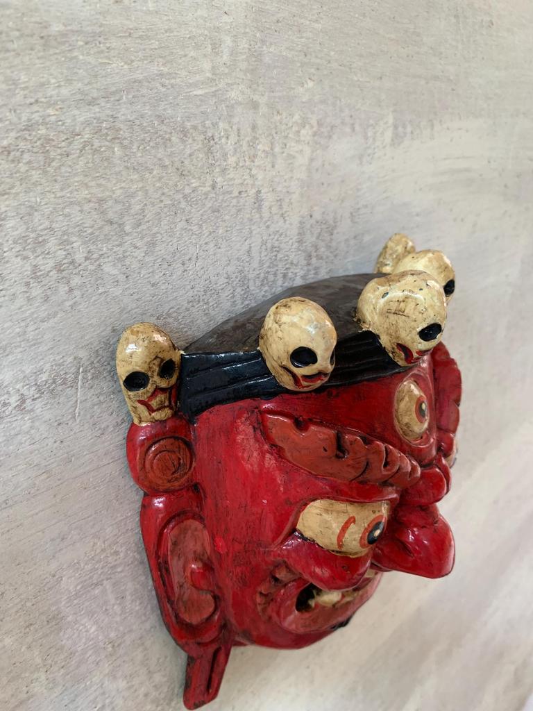 Handcrafted Wooden Wall Mask: Colorful Indian Folk Art Decor