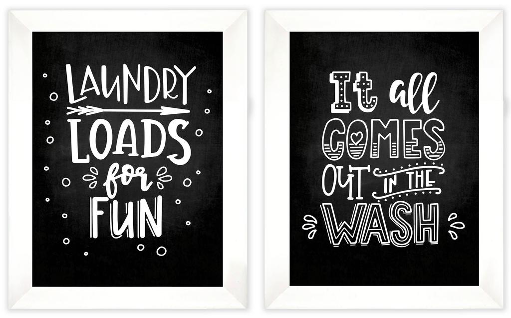 Inkdotpot 2 Piece Laundry Signs for Laundry Room Decor Wash Dry Fold Repeat Poster With Frame, Laundry Room Wall Art Signs Framed