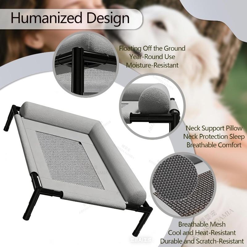 For Cats Dogs Elevated Cooling Dog Bed Washable Hammock Breathable Mesh Cot Indoor Outdoor Anti-Scratch Waterproof Portable