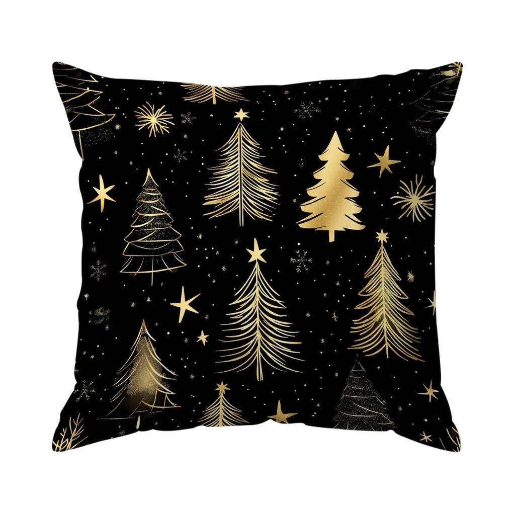 Black Gold Christmas Pillowcase Printed Polyester 45x45cm Throw Pillowcover Decorative Sofa Cushion Pillowslip Home Decor