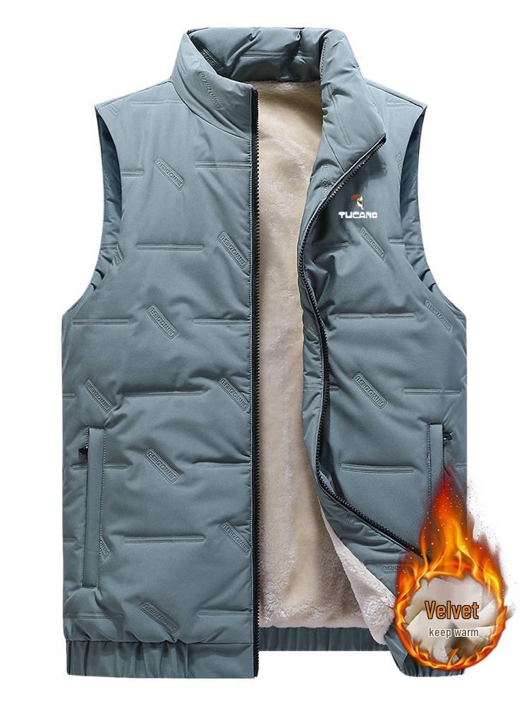 Varm Förtjockad Dunjacka för Herrar - Höst/Vinter Ärmlös Jacka, Med Sammet, Stora Storlekar Finns.