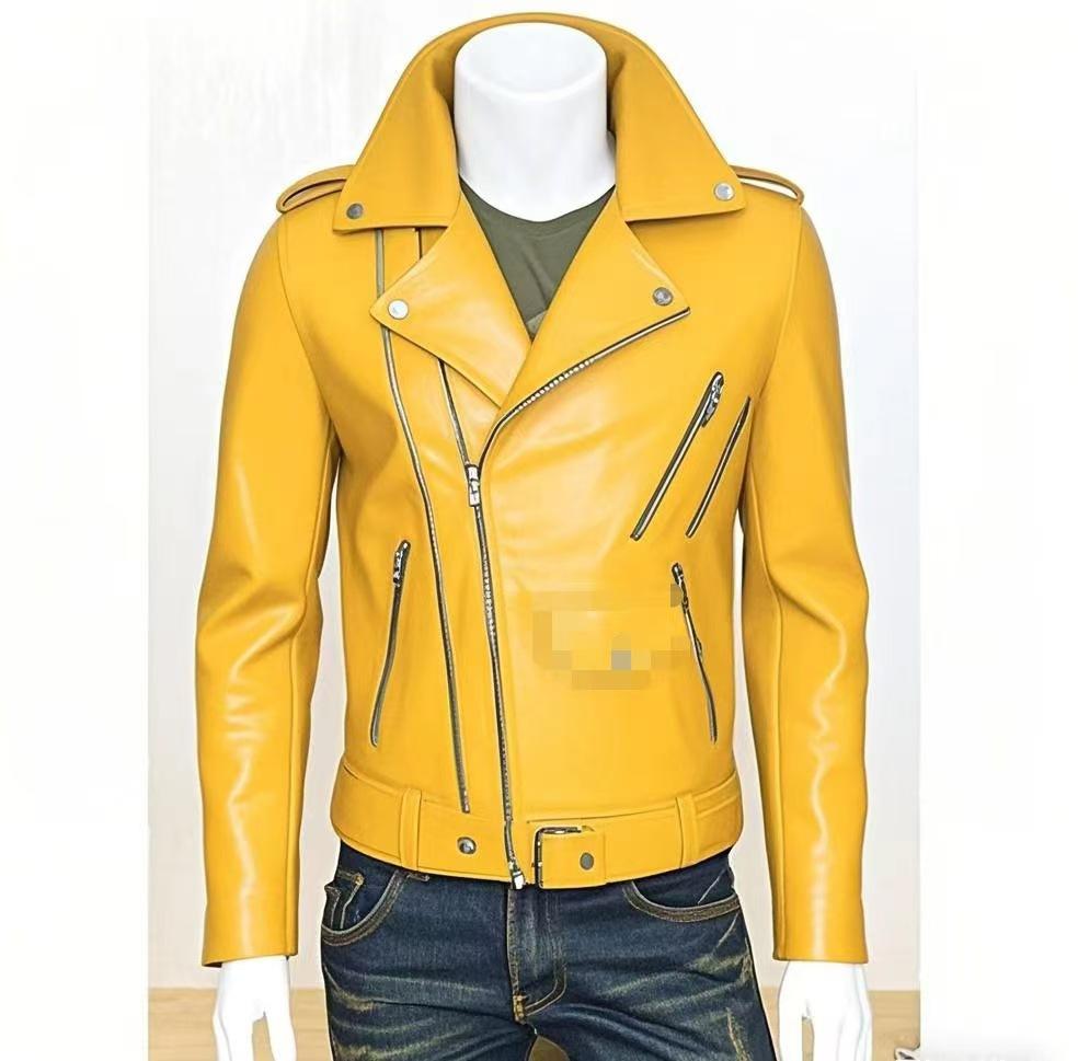 Autumn and winter leather jacket men's new leather jacket men's stand-up collar slim PU leather top trendy men's jacket