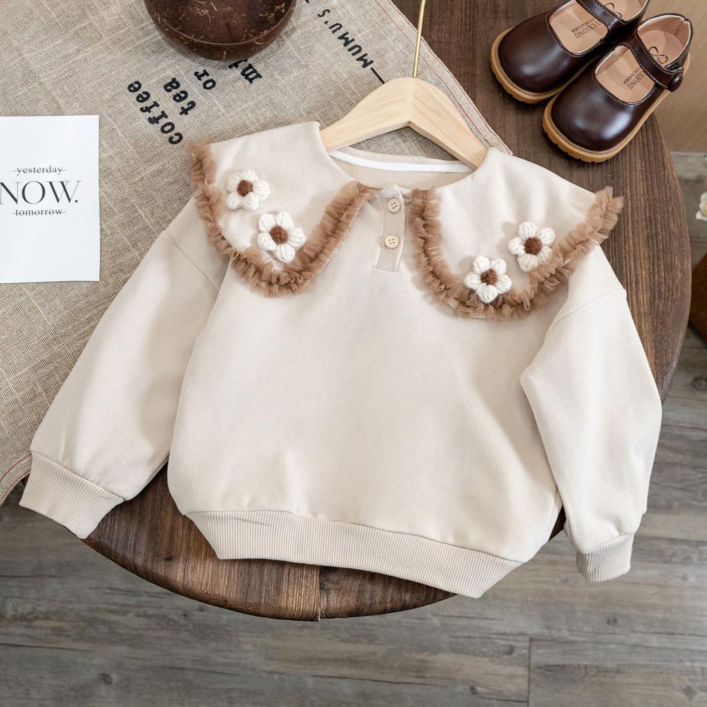 2025 New Korean Style Long Sleeve Girls Doll Collar Sweet Pullover Tops for Baby Kids Chic Spring Autumn Casual Wear Cute Outfit Children Fashion