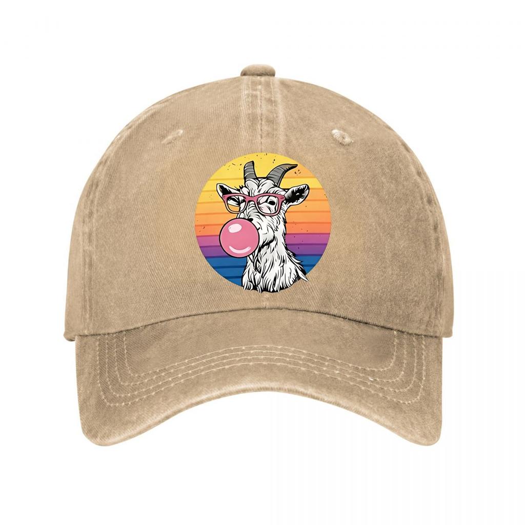 Vintage Washed Cotton Baseball Cap Retro Goat Bubble Gum Multiple Colors Washed Baseball Cap