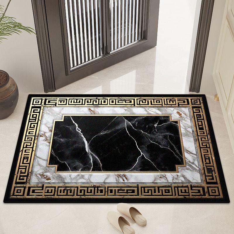 Moderner Marmorstil Heimdeko Luxus Großer Teppich Wohnzimmer Goldene Bordüre Rutschfest Esszimmerteppich Waschbare Fußmatte Eingangstür