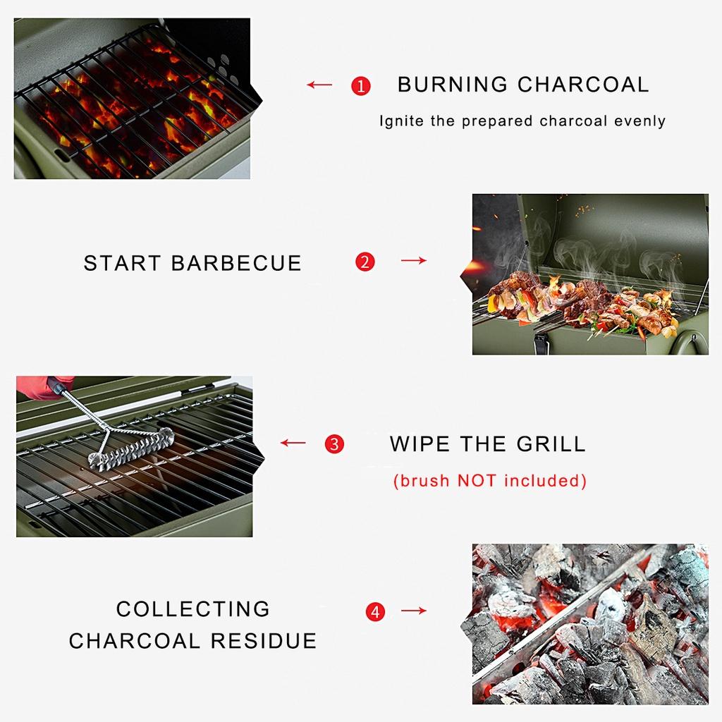 Red / Green Portable BBQ Grill Thickened Charcoal Barbecue Stove Pit Patio Yard Meat Cooker Set for Camping Picnic Outdoor