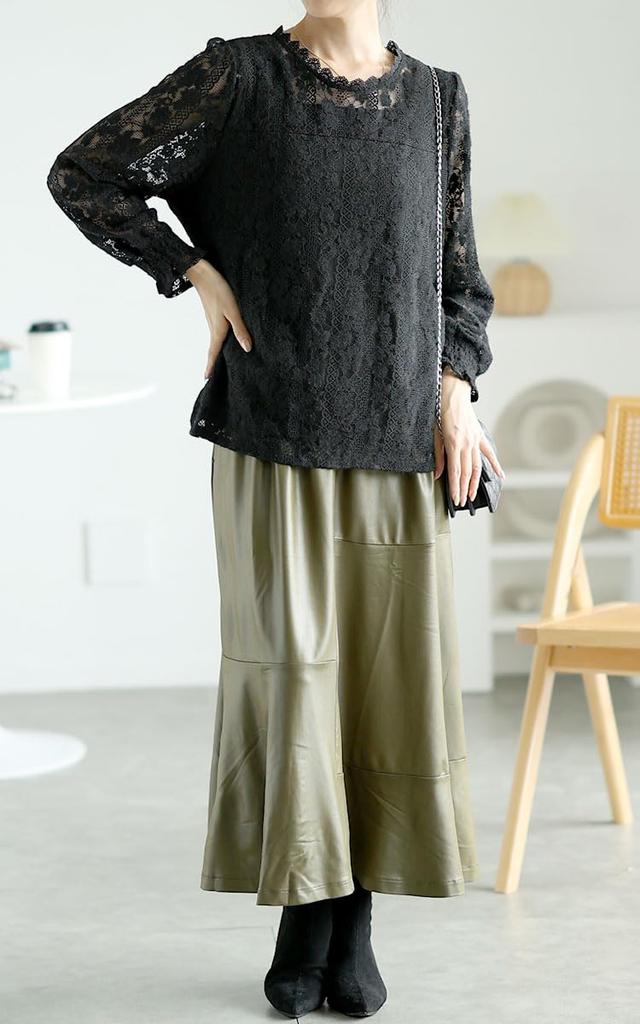 Gold Japan Plus Size Lace Long Floral Perfect for and Size Black Women's Blouse, Sleeves, Button-Down Lining, Print, Commuting, Fall, Winter, Spring,