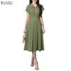 Women Summer Turn Down Collar Casual Short Sleeve Dress
