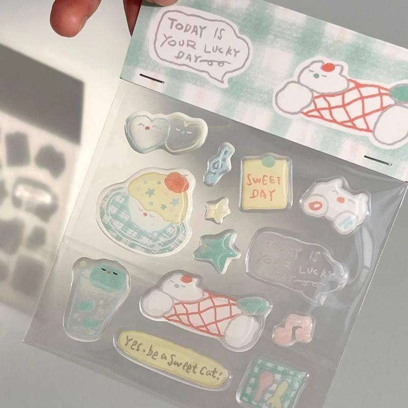 Cyansea Cute 3D Cat Jelly Stickers - DIY iPad, Phone Case, and Journal Decoration