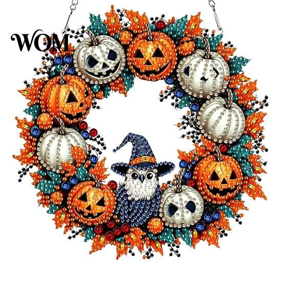 Decorative Holiday Accent Fall Pumpkin Sunflower Wreath Hanging Decor, Acrylic Hand Painted Transparent Pattern Ornament Window Ornament, Thanksgiving