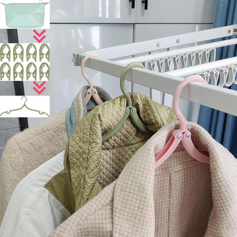 8PCS Foldable Clothes Hangers Portable Travel Drying Rack Set With Storage Bag Cruise Ship Essentials Space Saving Laundry Accessories Green