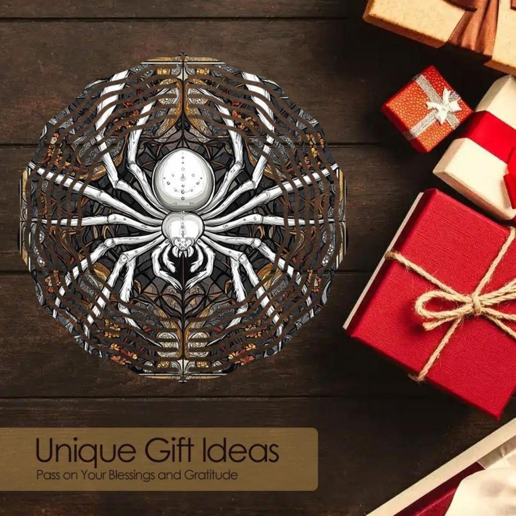 Vintage 2D Metal Spider Wind Spinner for Outdoor Garden Decor Kinetic Hanging Art with Intricate Web Design Thanksgiving Halloween