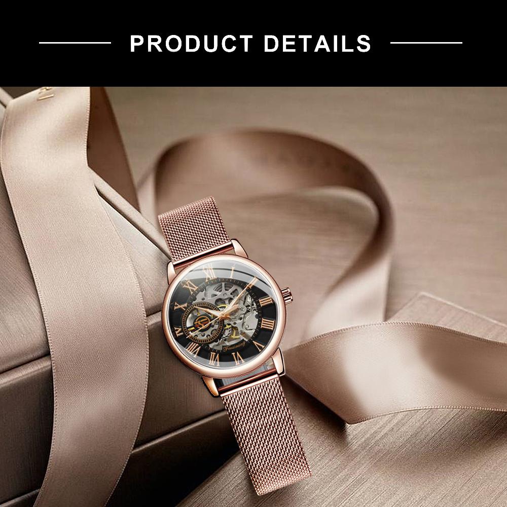 Mode Forsining Top Marke Damen Uhren Für Frauen Skelett Mechanische Uhr Netz Netz Edelstahl Weibliches Geschenk Uhr