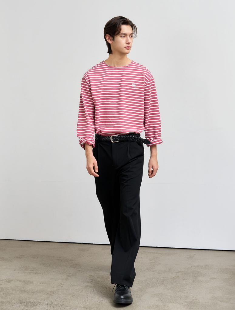 GENERALIDEA Unisex Long Sleeve Border T-Shirt [Mauve Pink] / Sbe1U01003