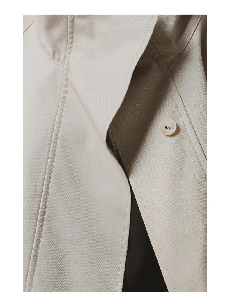 Rongtai Women's Tencel Drapey Trench Coat - Spring 2025 Collection, British Style with Tie-Waist and Stand Collar