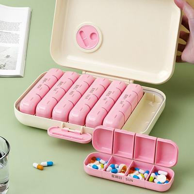 Organizador de Pastillas de 7 Días a Prueba de Polvo 21/28 Rejillas a Prueba de Humedad Pastillero Diario Marca de la Semana Gran Capacidad Caja de Almacenamiento de Medicamentos Exterior