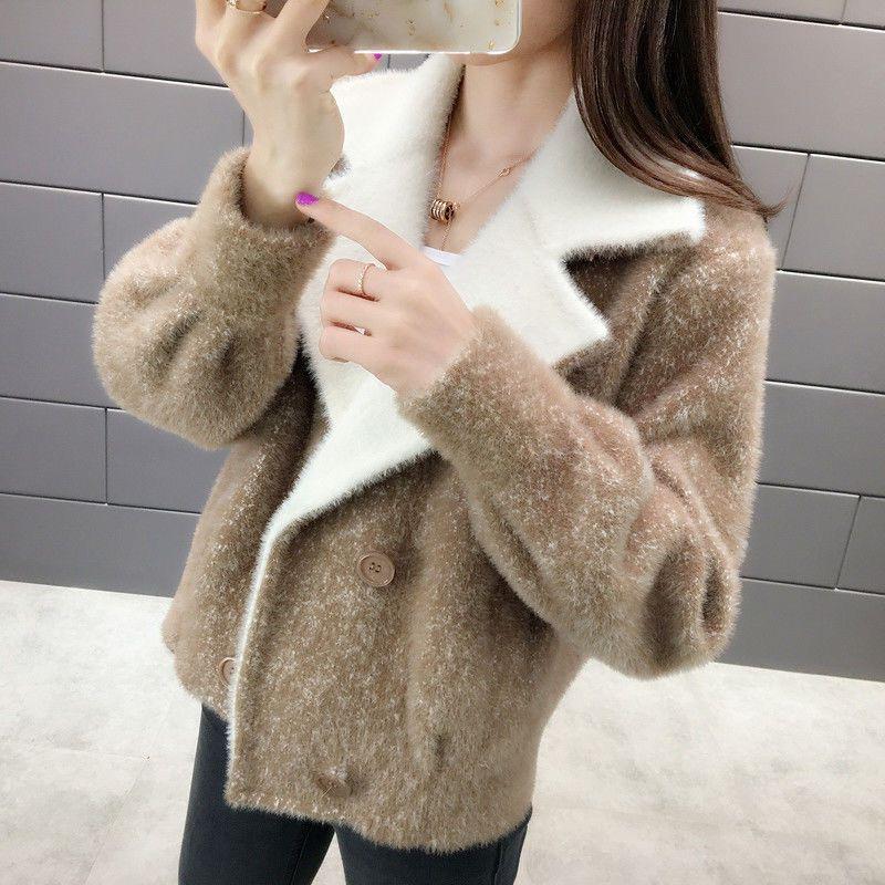 2026 Spring Faux Mink Velvet Fairy Petite Women s Cardigan - Loose Korean Style Fashion Jacket XL (118-125 jin) коричневый