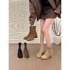 Tempérament Han ! Bottes courtes à talon épais et bout rond en daim, version coréenne, polyvalentes pour le quotidien