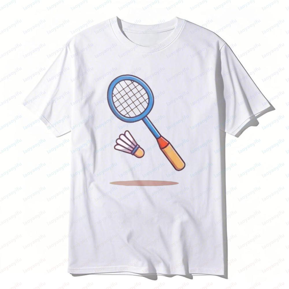Badminton Racket and Shuttlecock Tee Simple Classics Sports Unisex Tops Casual Style Cotton Summer Trendy Fashion Mens TShirt