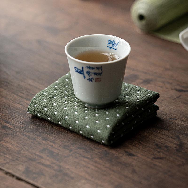 Japanese Minimalist Cotton-Linen Tea Towel - Absorbent, Eco-Friendly Dishcloth, Mori Style Tea Ceremony Accessory.
