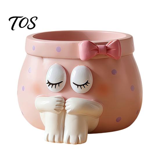 Unique Birthday Gifts for Girls Cute Cartoon Girl Pen Holder, Resin Makeup Brush Decorative Desktop Storage Accessories Organizer with Bow Design,