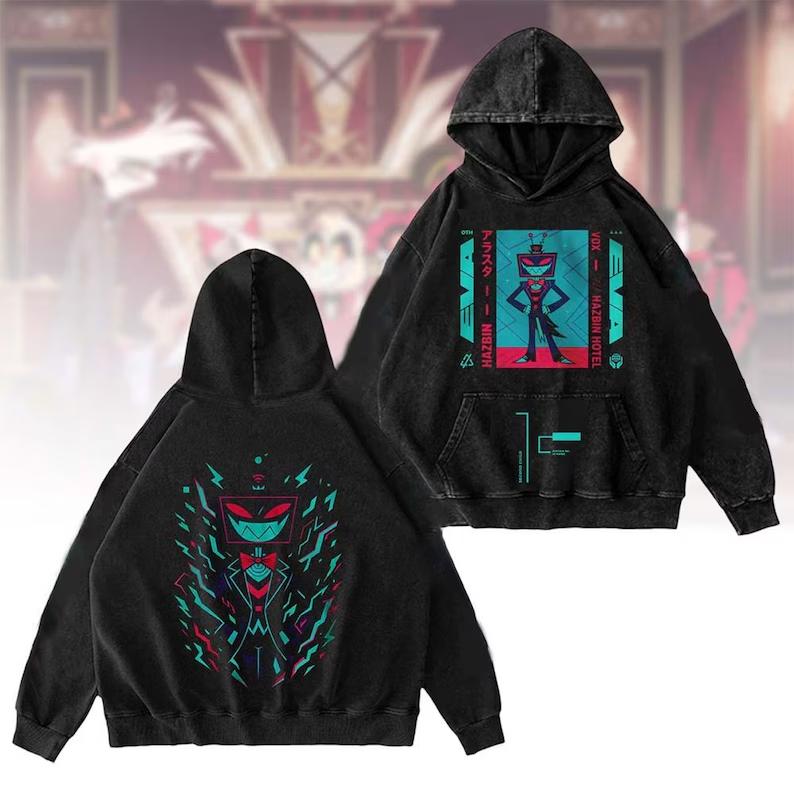 Hazbin Hotel Angel Dust Husk Anime Hoodies Men's Women's Clothing Harajuku Washed Streetwear Oversized Long Sleeve Cotton Hoodie