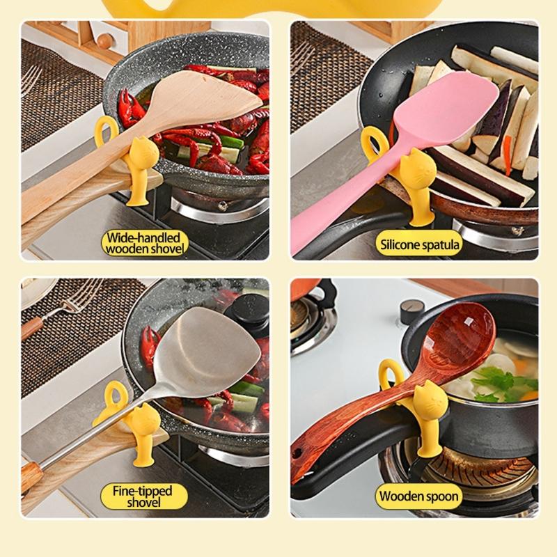Cartoon Cats Themed Silicone Utensils Rest Heat Resistant Nonslip Cooking Tool Spoon Holder For Countertops Organization