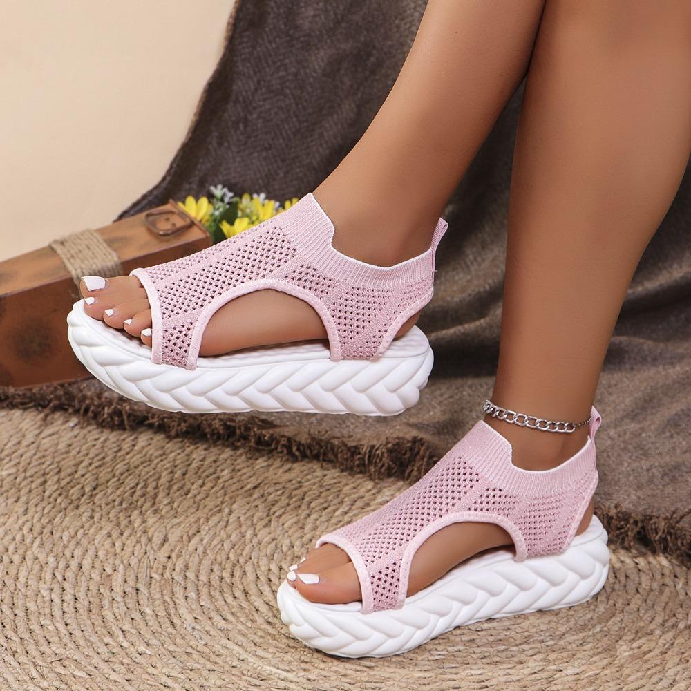 

Вязаные повседневные эластичные сандалии на толстой подошве 38 розовый