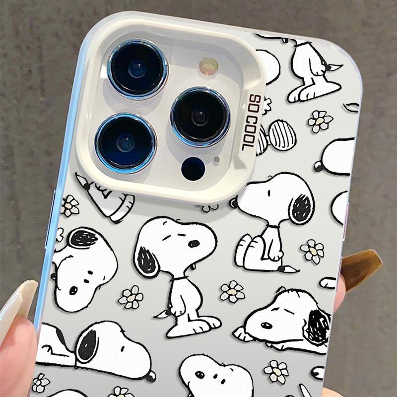 Snoopy Cartoon Silver Phone Case for iPhone 16 Pro Max & 15 Pro, Drop-Proof for Women