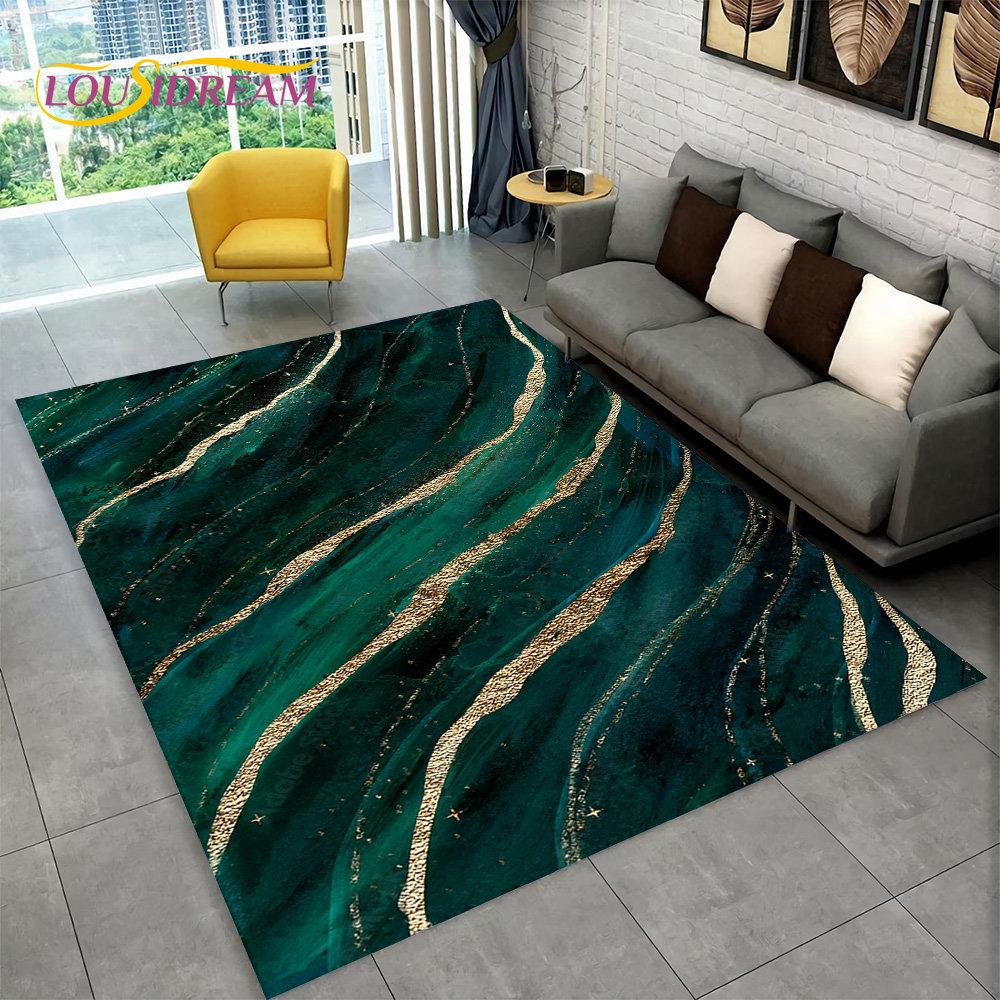 3D Nordic White Golden Colour Marble Geometric Area Rug,Carpet Rug for Living Room Bedroom Sofa Doormat Decor,Non-slip Floor Mat