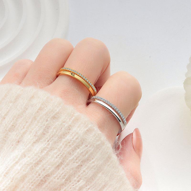 925 Sterling Silver GeometrIc 2 Circle Full Zircon Finger Rings for Women Wedding Engagement Party Jewelry Elegant Prom Gift