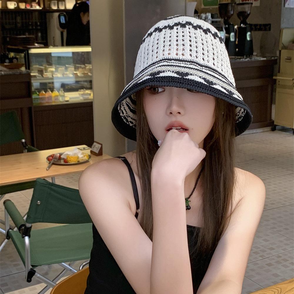 Handwoven Bucket Hat Female Dome Versatile Face Small Summer Hollow Niche Retro Bucket Hat Tide