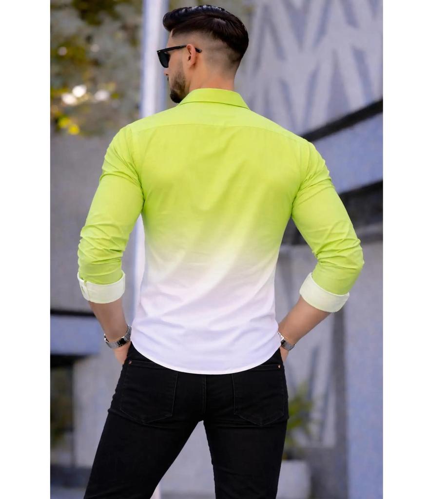 Men's Slim Fit Color Block Spread Collar Casual Shirt