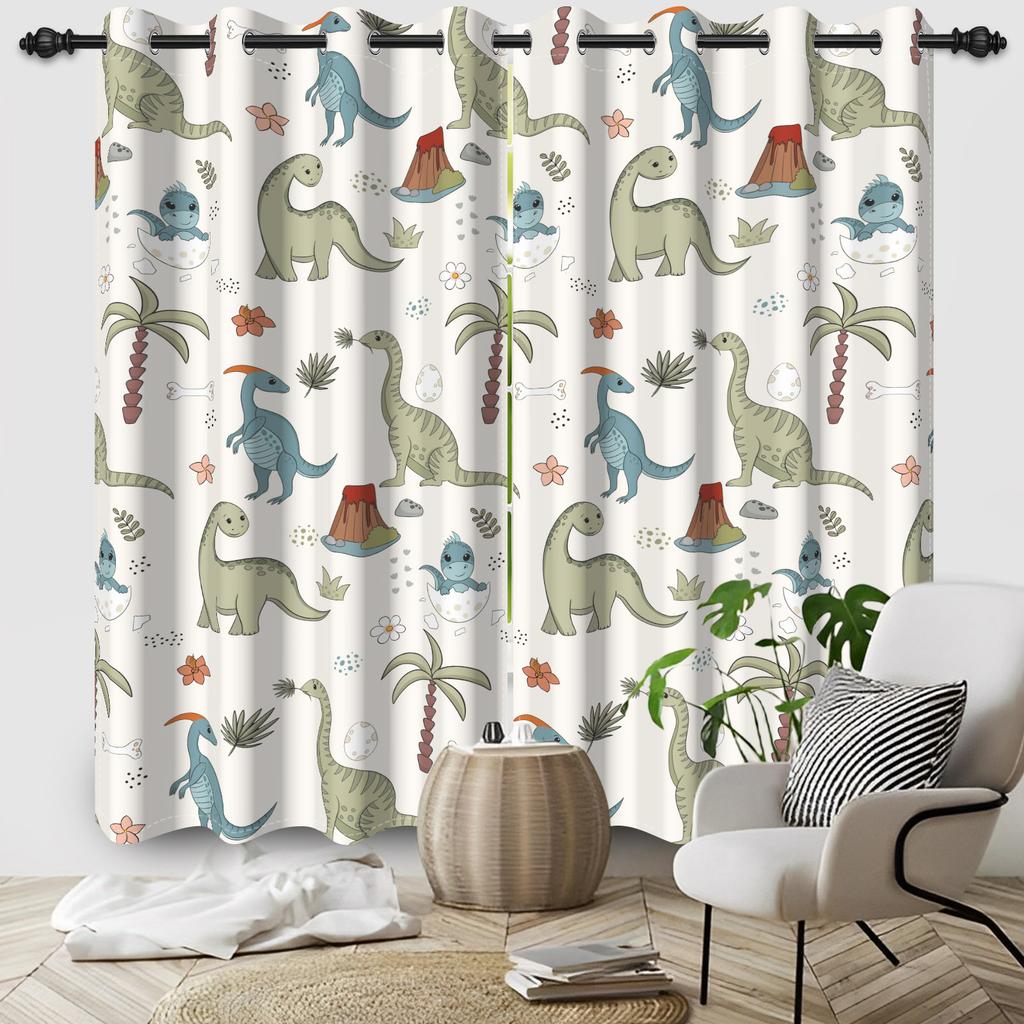 2pc/set Forest Dinosaur Blackout Curtains Colorful Cartoon Wildlife Animal Kids Room Polyester Curtains Balcony Bedroom Curtains