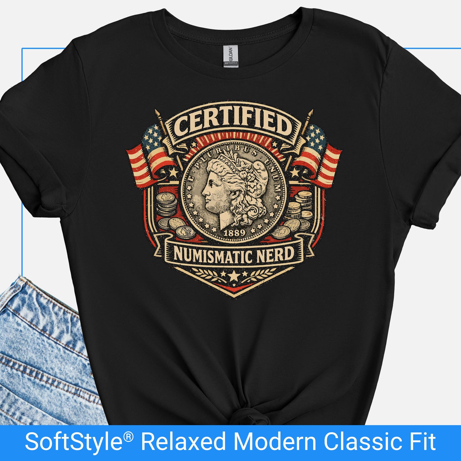 Funny Coin Collector T Shirt, Certified Numismatic Nerd Shirt, Vintage Coin Collector T-Shirt Gift, Morgan Dollar Tee, Coin Show Shirt S