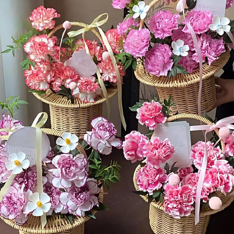 Wicker Rattan Flower Basket Wicker Woven Basket with Handle Pincnic Basket Sundries Storage Organizer Wedding Party Decor