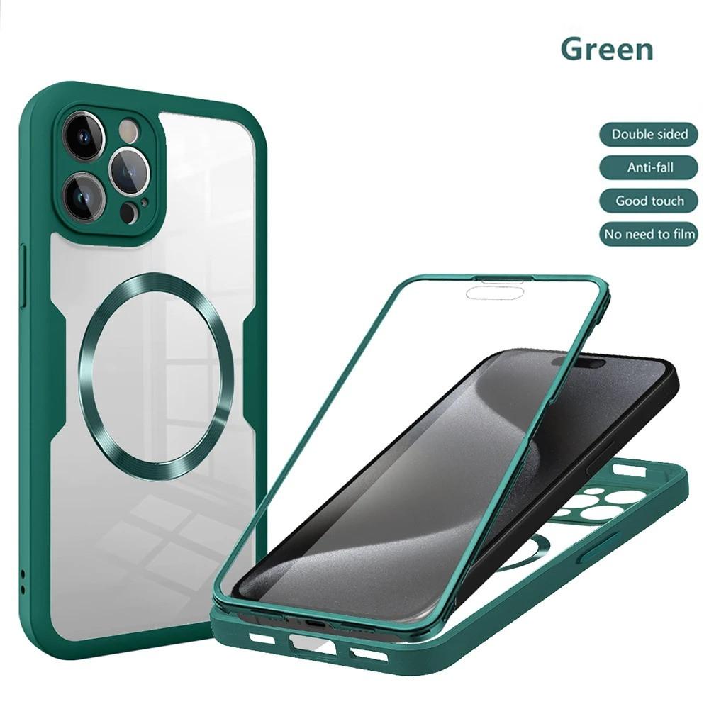 New 360 Full Protection Double Sided Clear Phone Case for iPhone 11 12 13 14 15 16 17 Pro Max Wireless Charging Magnetic Cover
