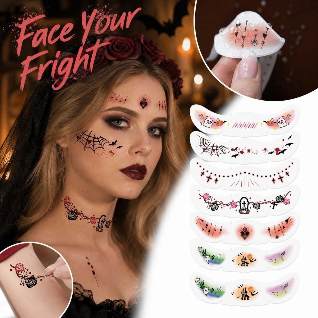 Temporary Stickers for Halloween, Scary Wound Effect Fake Tattoos for Face & Body, 6 Sheets of Scar & Cut Tattoos for Halloween Costume Decoration