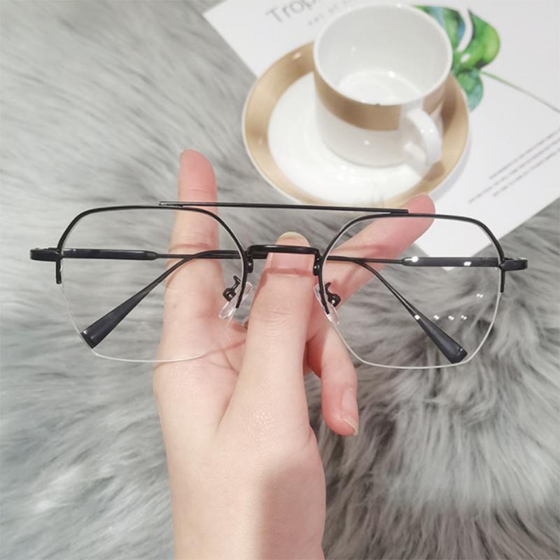 Finished Myopia Glasses Men Metal Double Beam Half Frame Prescription Shortsighted Eyeglasses -1.0 -2.5 -3.0 To -6.0