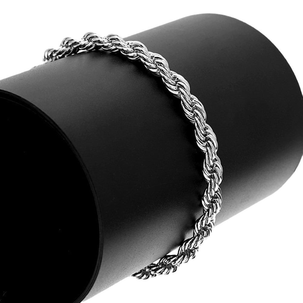 Silver 4MM Twisted Rope Necklace & Bracelet Set - Unisex Fashion Jewelry