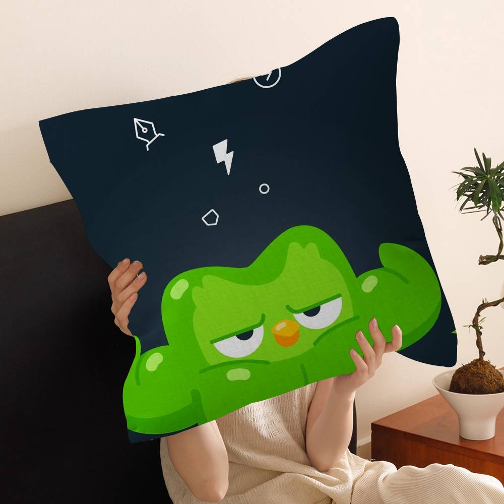 Funnyt D-Duolingo Pillow Covers Cartoon Sofa Decorative Home Double-sided Printing Short Plush Cute Cushion Cover
